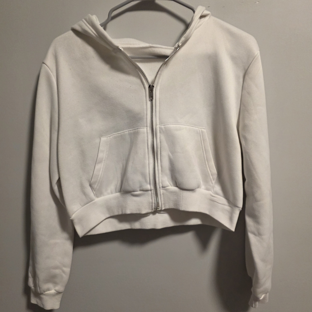 SHEIN Ribbed White Zip-Up Jacket